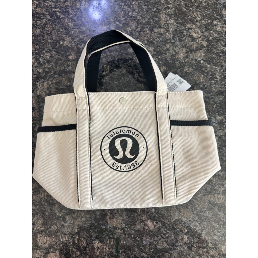Lululemon Daily Multi-Pocket Mini Canvas Tote Bag Natural Black LU9BXWS 4.5L NEW